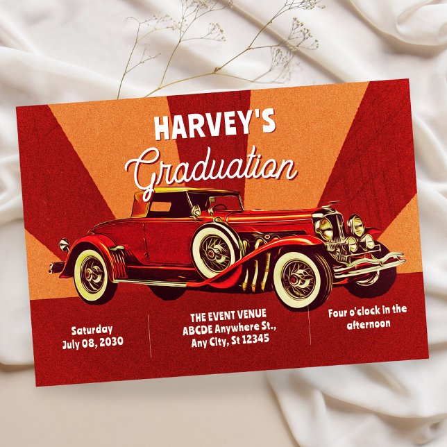 Rotes Retro-Klassiker-Auto-Abschluss Einladung (Von Creator hochgeladen)