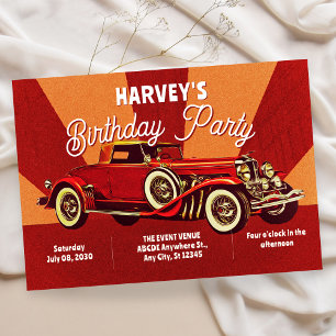 Rotes retro klassisches Auto Geburtstag Einladung