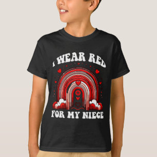 Rotes Retro-Nichte-Herzkrankheit-Bewusstsein Regen T-Shirt
