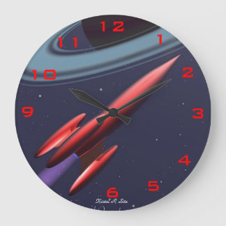 Rotes Rocketship Große Wanduhr
