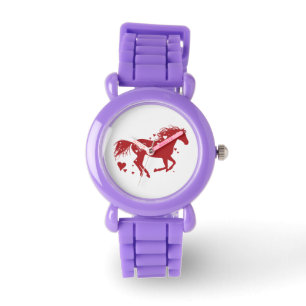Rotes Romantisches Herzpferd Armbanduhr