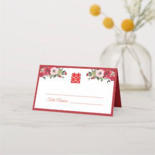 Rotes rosa Aquarell Blumen chinesischer Hochzeitst Platzkarte