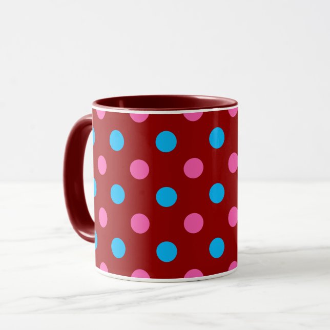 Rotes Rosa Blaues Tupfenmuster Tasse (Vorderseite Links)