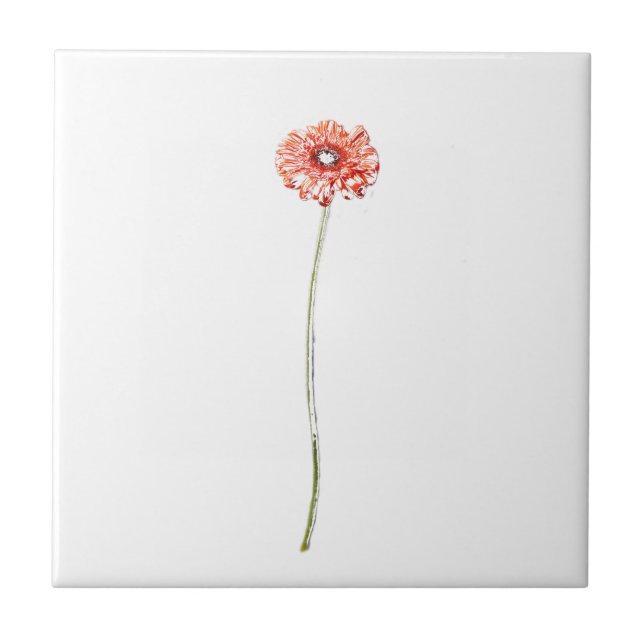 Rotes Rosa Blume Sketch Fliese (Vorderseite)