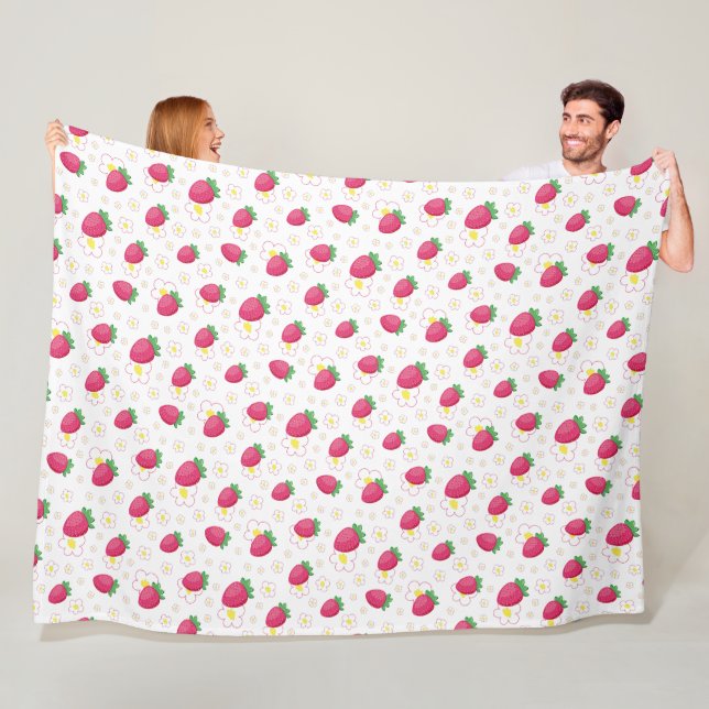 Rotes rosa Erdbeermuster Süße Blumen Fleecedecke (Beispiel)