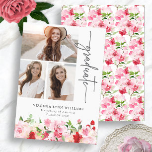 Rotes Rosa Florales Abschlussdesign Ankündigung