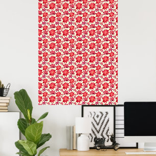Rotes rosa florales nahtloses Muster dunkle Ästhet Poster