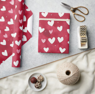 Rotes Rosa Herz Liebe Valentinstag Romantik Geschenkpapier