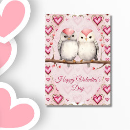Rotes Rosa Herz Vögel Frohen Valentinstag Feiertagskarte