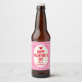 Rotes Rosa Herzlichen Glückwunsch Valentinstag Bierflaschenetikett
