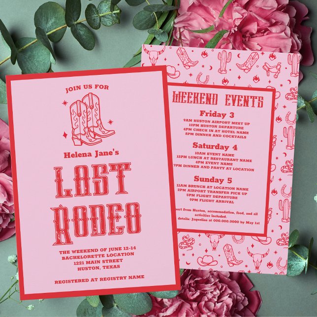 Rotes Rosa Letztes Rodeo Bachelorette Wochenende Einladung (Red Pink Last Rodeo Bachelorette Weekend Invitation
)