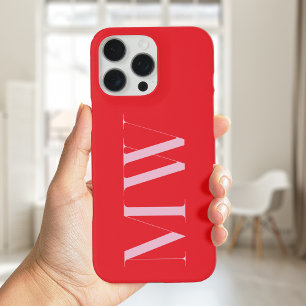 Rotes Rosa Modernes Minimalistisches Monogramm iPhone 16 Pro Max Hülle