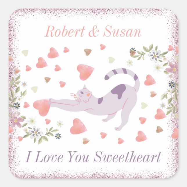 Rotes Rosa Modernes Niedliches Herzklopfen Valenti Quadratischer Aufkleber (Vorderseite)