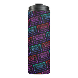 Rotes Rosa Neon Retro-Kassettenbandmuster Thermosbecher