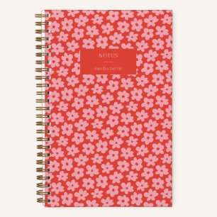 Rotes rosa retro Gänseblümchen-Muster personalisie Notizbuch