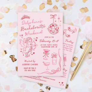 Rotes Rosa Romantisches Cupid Junggesellinnen-Woch Einladung