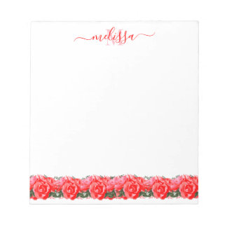 Rotes rosa Rosenbett Monogramm Notizblock