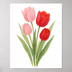 Rotes Rosa Schöne Tulpen Malerei Wand an Wand Kuns Poster