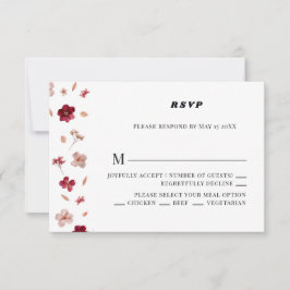 Rotes Rosa und Creme, blumengeschmückte Hochzeit R RSVP Karte