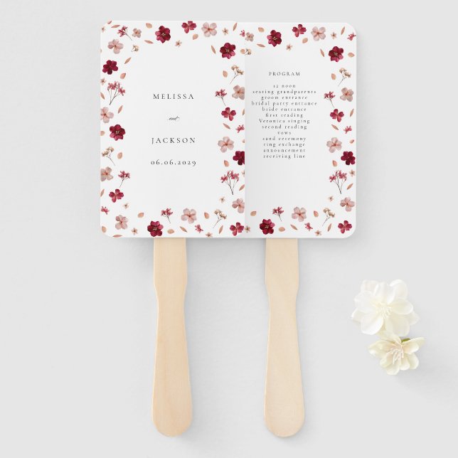 Rotes Rosa und Creme, blumengeschmücktes Hochzeits Fächer (Vorne und Hinten)