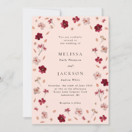 Rotes Rosa und Creme, blumenreiche Hochzeit Einladung