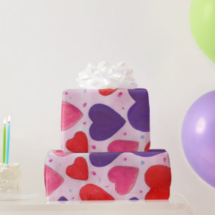 Rotes Rosa und Lila Herz-Muster für Valentinstag Geschenkpapier
