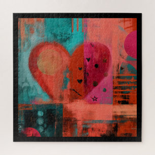 Rotes rosa Valentinstag Graffiti geteiltes Herz Puzzle