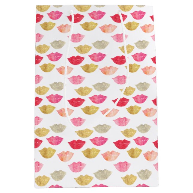 Rotes Rosa Wasserfarben Lippen Mittlere Geschenktüte (Vorderseite)
