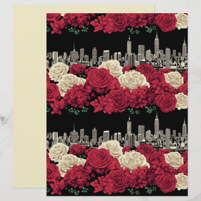 Rotes Rosen Blumen Scrapbook Papier (Vorne/Hinten)