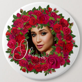 Rotes Rosen-Foto-Design mit individuellem Text Button