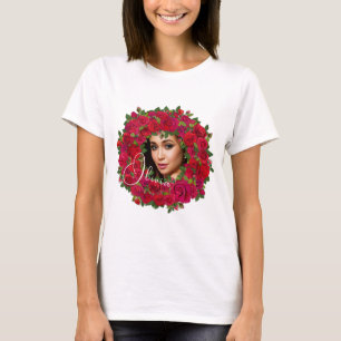 Rotes Rosen-Fotodesign mit individuellem Text T-Shirt