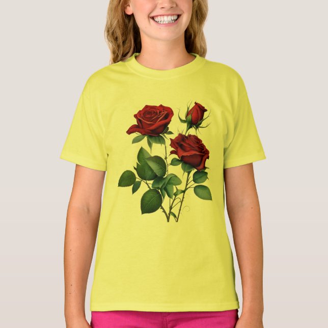 Rotes Rosen Mädchen Basic T-Shirt (Vorderseite)