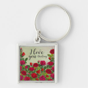 Rotes Rosen-Romantik-Design mit voller Anpassungsm Schlüsselanhänger