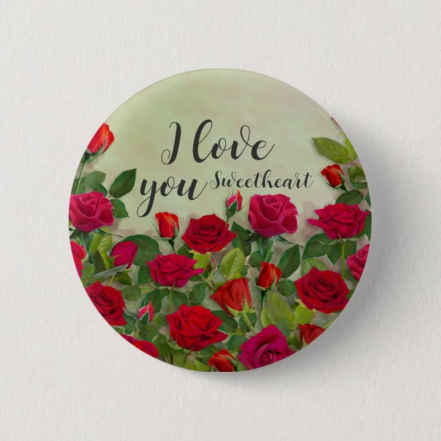 Rotes Rosen-Romantikdesign mit voller Anpassungsmö Button (Vorderseite)