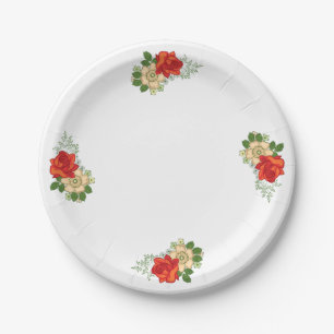 Rotes Rosen- und Gänseblümchen-Design Pappteller