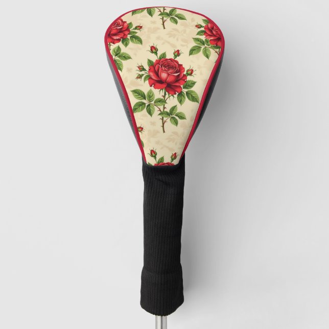 Rotes Rosen-Vintage-Muster Golf Headcover (Vorderseite)