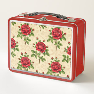 Rotes Rosen-Vintage-Muster Metall Brotdose