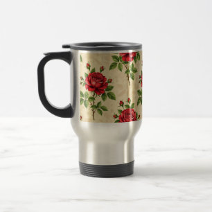 Rotes Rosen-Vintage-Muster Reisebecher