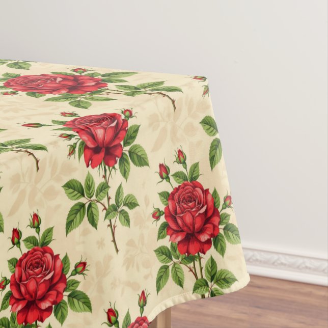 Rotes Rosen-Vintage-Muster Tischdecke (Beispiel)