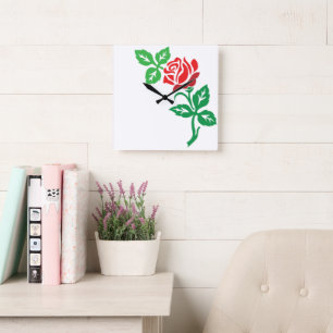 Rotes Rosenblumendesign – Klassische Blumenpracht Quadratische Wanduhr