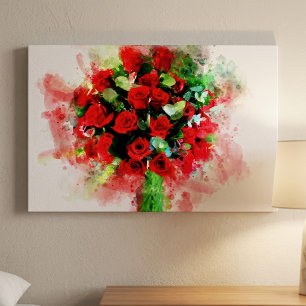 Rotes Rosenbouquet Aquarell auf weißem Hintergrund Leinwanddruck
