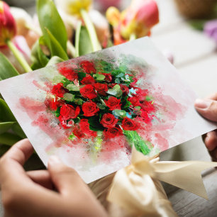 Rotes Rosenbouquet Aquarell auf weißem Hintergrund Postkarte