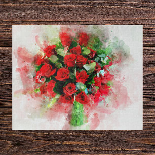 Rotes Rosenbouquet Aquarell auf weißem Hintergrund Puzzle