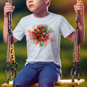 Rotes Rosenbouquet Aquarell auf weißem Hintergrund T-Shirt