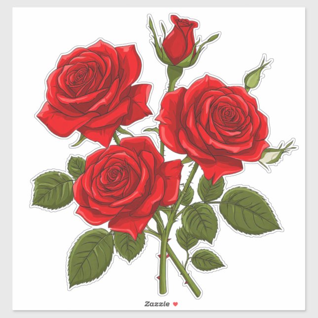 Rotes Rosenbouquet Aufkleber (Blatt)