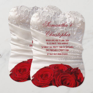 Rotes Rosenbouquet und Brautkleid-Hochzeit Einladung