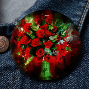 Rotes Rosenbouquet Wasserfarbe auf schwarzem Hinte Button