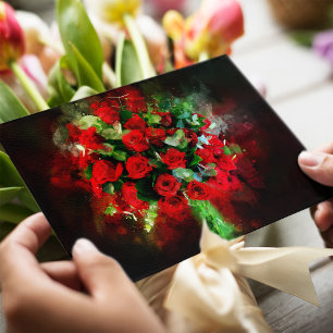 Rotes Rosenbouquet Wasserfarbe auf schwarzem Hinte Postkarte