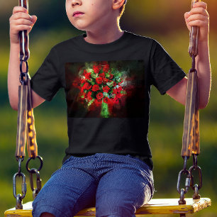 Rotes Rosenbouquet Wasserfarbe auf schwarzem Hinte T-Shirt