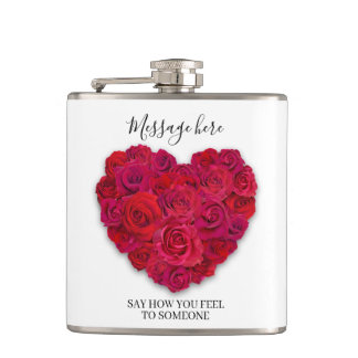 Rotes Rosenherz Romantisches Florales Benutzerdefi Flachmann